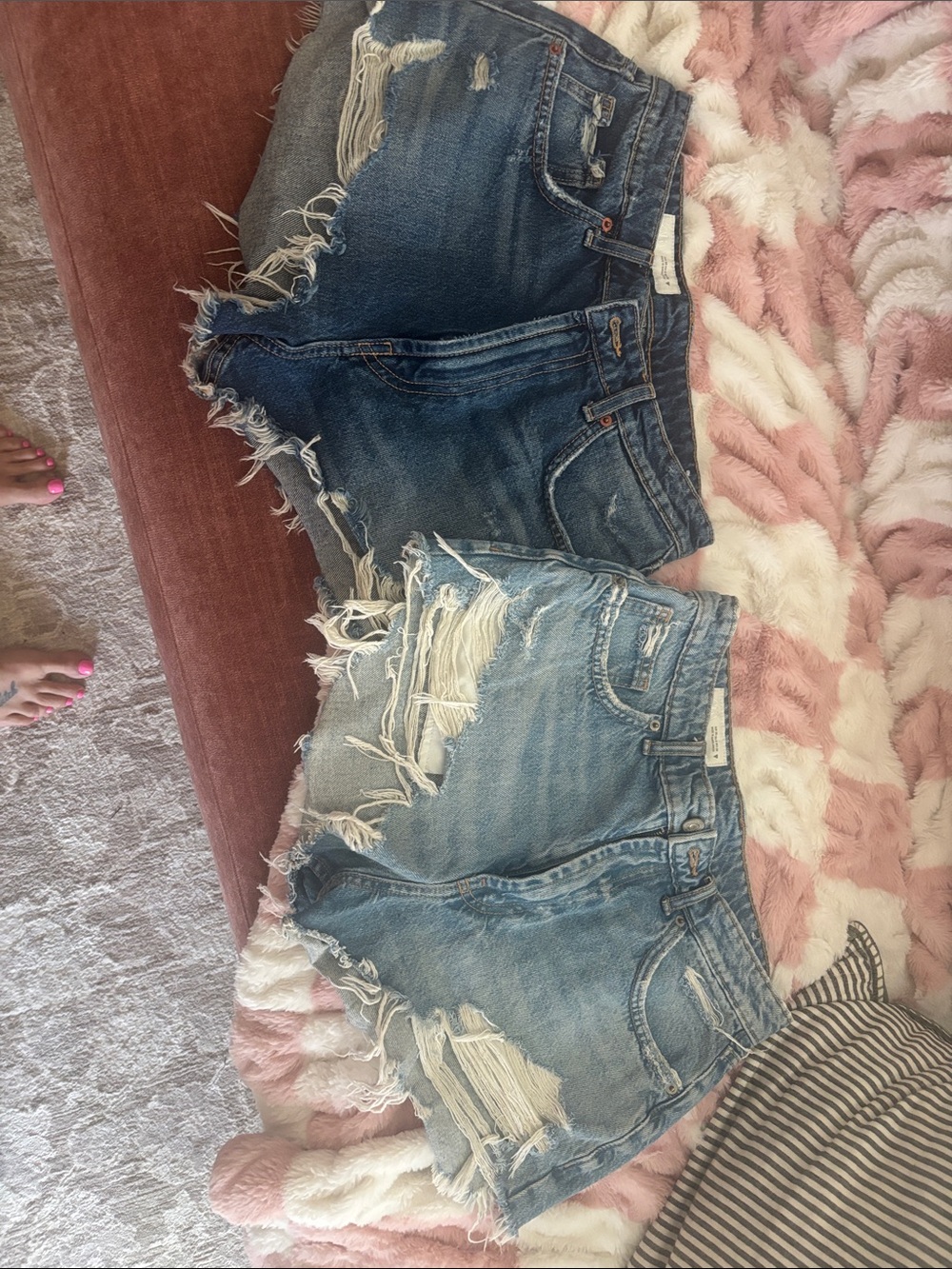 Zara Distressed High Waist Denim Shorts - Light & Dark Blue